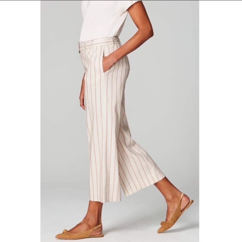 NWT J.Jill Cream Tan Linen Stretch Jenna Belted Cropped Pants